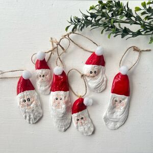NWT Hand Painted Santa Claus Oyster Shell Ornaments - Set of 6